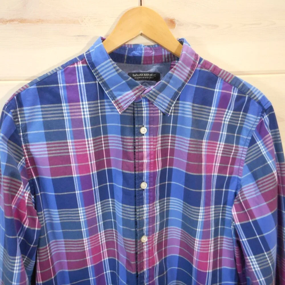 Banana Republic Men's Size L Camden Fit Custom 078 Wash Shirt Button-up Plaid
